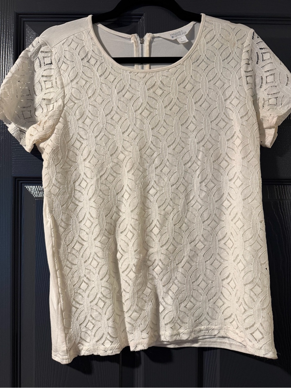 Market & Spruce Ivory Lace Short Sleeve Top